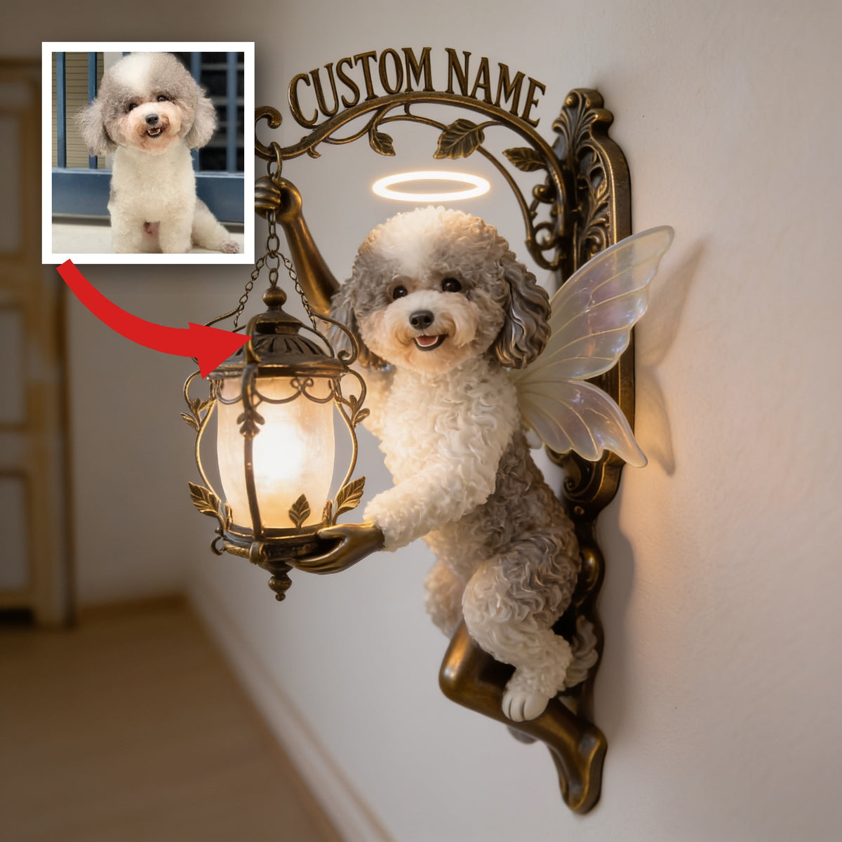 Personalized Angel Poodle Wooden Wall Mount Sign, Cute Curly Fairy Poodle Home Decor Gift for Dog Lovers