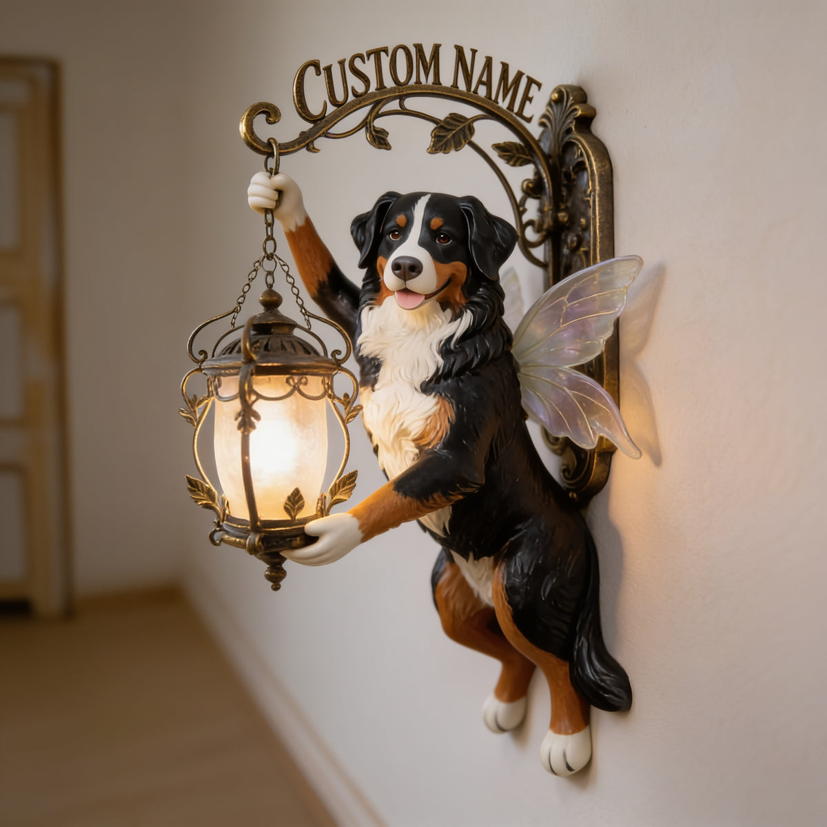 Personalized Tri-Color Australian Shepherd Fairy Wing Wooden Wall Mount Sign - Cute Dog Lover Home Decor Gift