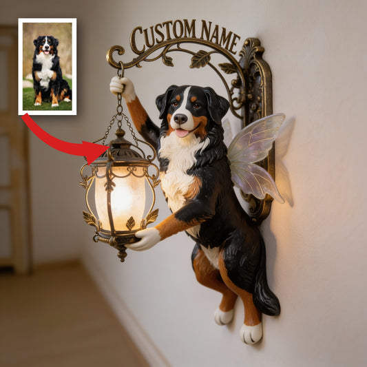 Panneau mural en bois personnalisé Tri-Color Australian Shepherd avec ailes de fée - Cadeau déco pour les amoureux des chiens
