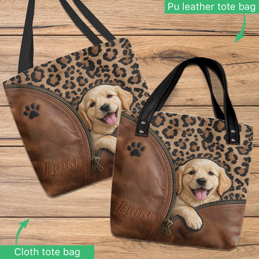 Personalized Peeking Fawn Pug Tote Bag Custom Leopard Print Gift for Pug Lovers Daily Travel Shopping Carryall