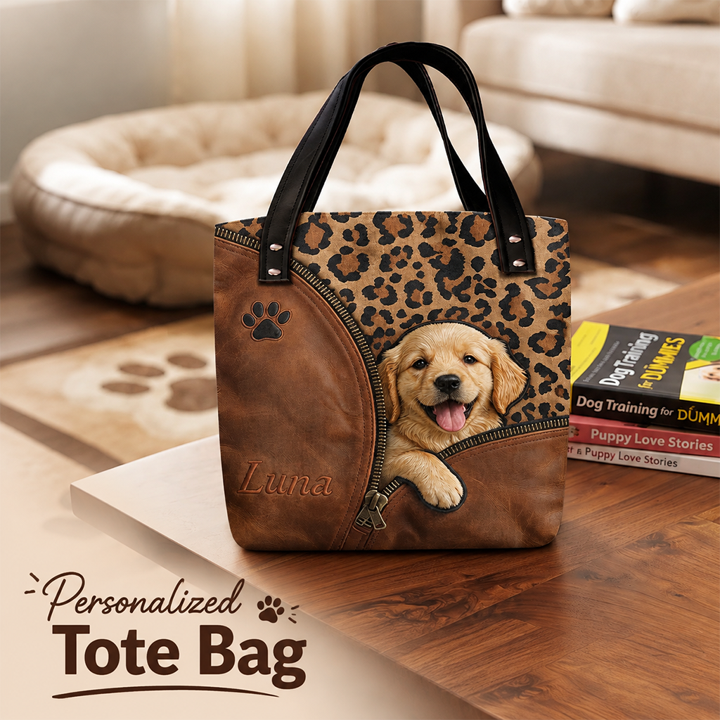 Personalized Yellow Labrador Retriever Peeking Tote Bag Custom Gift for Lab Dog Lovers and Pet Owners