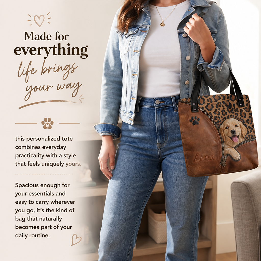 Personalized Peeking Fluffy Pomeranian Tote Bag, Custom Dog Lover Gift for Pet Owners for Shopping, Work and Travel