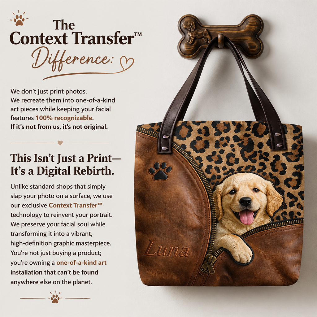 Personalized Peeking Yorkshire Terrier Tote Bag Custom Dog Lover Gift Leopard Print Pet Shoulder Carryall