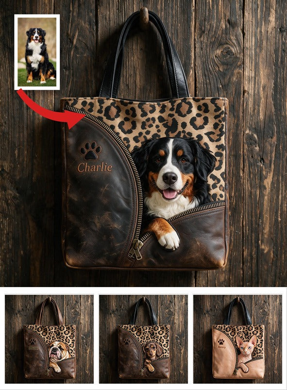Personalized Peeking Tri-Color Australian Shepherd Tote Bag - Custom Dog Lover Gift for Aussie Owners Daily Use