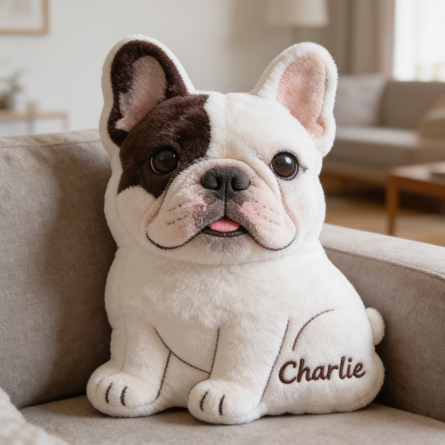 Personalized Sitting French Bulldog Faux Fur Shaped Pillow Custom Dog Lover Home Decor Gift