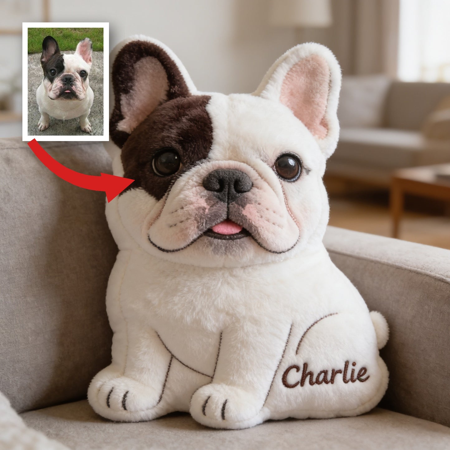 Personalized Sitting French Bulldog Faux Fur Shaped Pillow Custom Dog Lover Home Decor Gift
