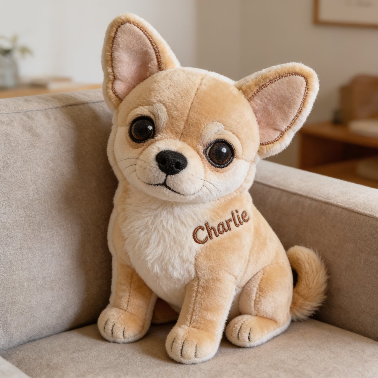 Personalized Fluffy Tan Chihuahua Shaped Faux Fur Pillow Custom Dog Lover Gift Cozy Home Decor