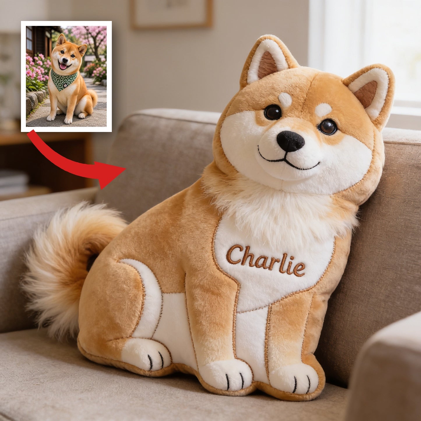 Custom Fluffy Akita Inu Shaped Faux Fur Pillow, Personalized Gift For Dog Lover Home Decor