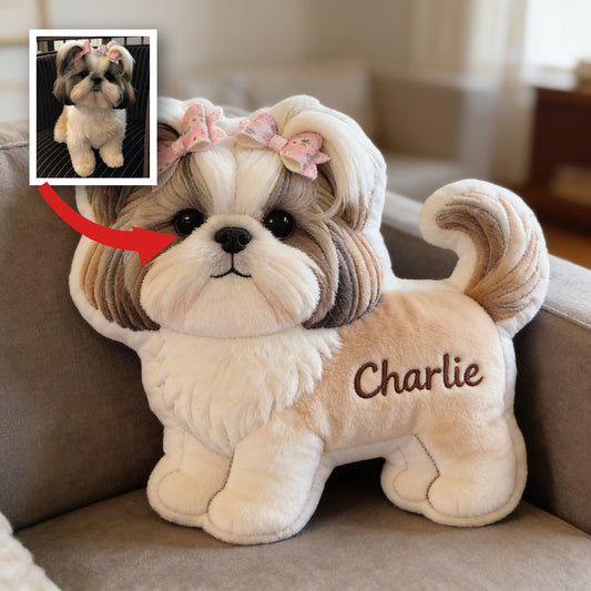 Coussin en fausse fourrure en forme de Shih Tzu personnalisé, cadeau déco pour amoureux des chiens
