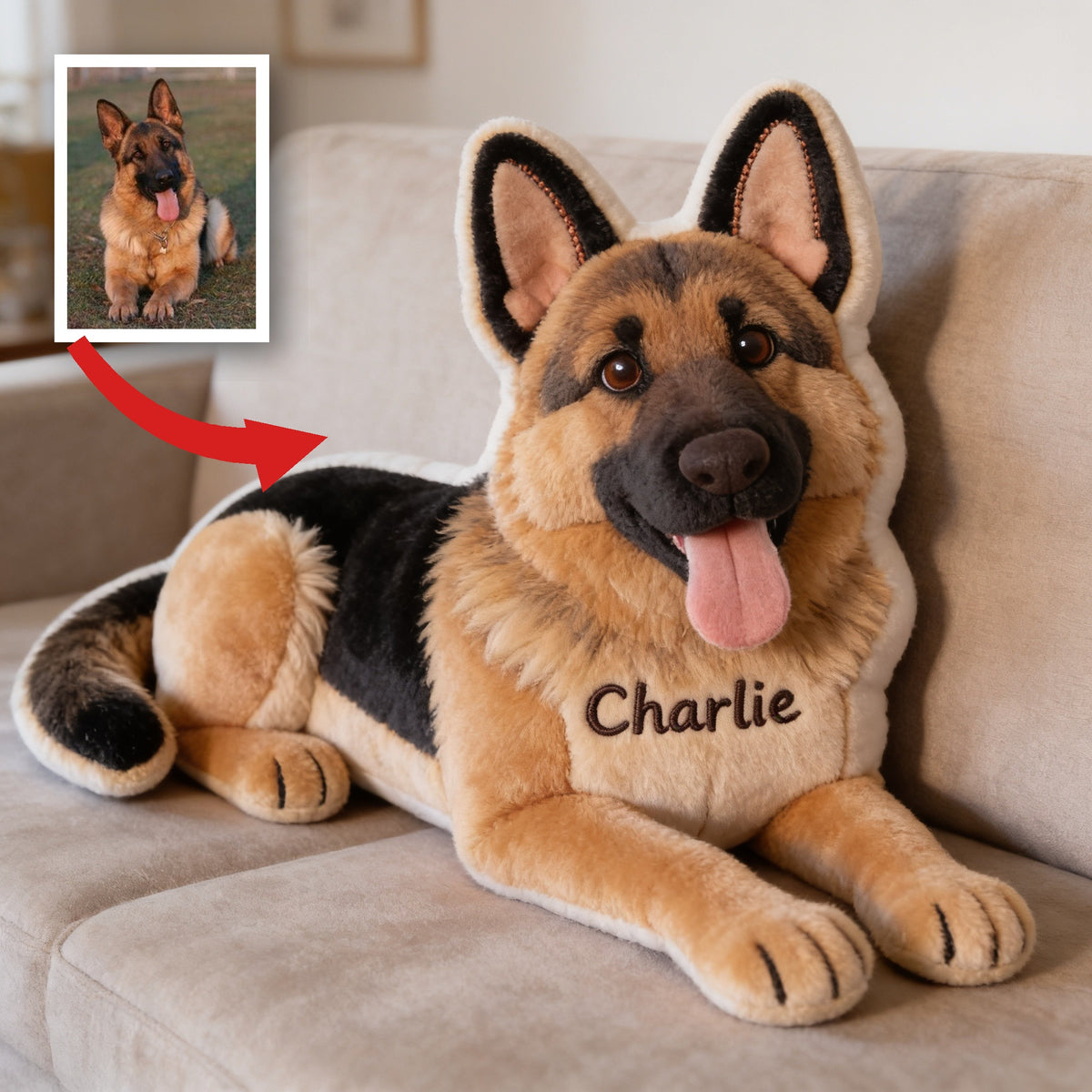 Personalized Lifelike German Shepherd Shaped Faux Fur Pillow Custom Dog Lover Home Decor Gift