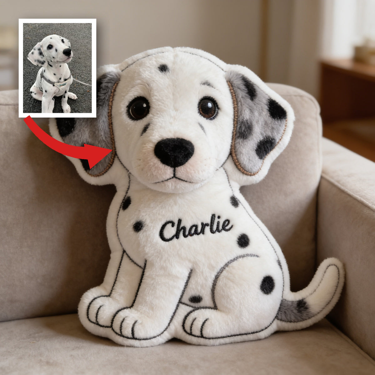 Personalized Dalmatian Puppy Faux Fur Shaped Pillow Custom Dog Lover Home Decor Gift