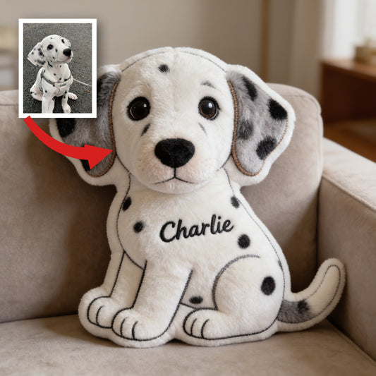 Coussin en fausse fourrure en forme de chiot dalmatien personnalisé - Cadeau déco pour amoureux des chiens