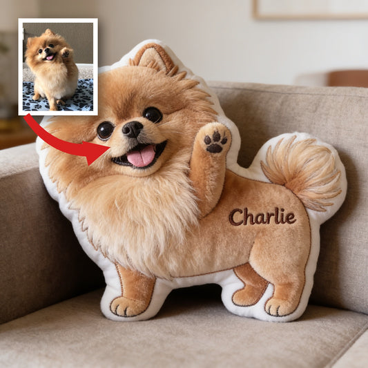 Coussin en fausse fourrure en forme de Pomeranian personnalisé - Cadeau pour amoureux des chiens
