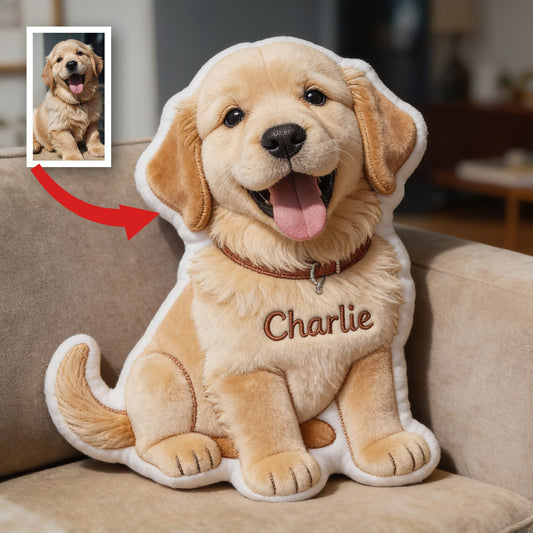 Coussin en Fausse Fourrure en Forme de Chiot Golden Retriever Personnalisé Cadeau pour Amateurs de Chiens