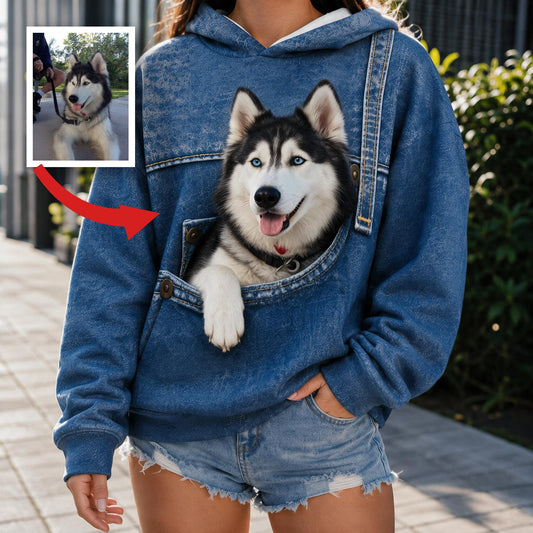 Sweat à capuche design poche avec Husky sibérien aux yeux bleus, cadeau parfait pour les propriétaires de chiens