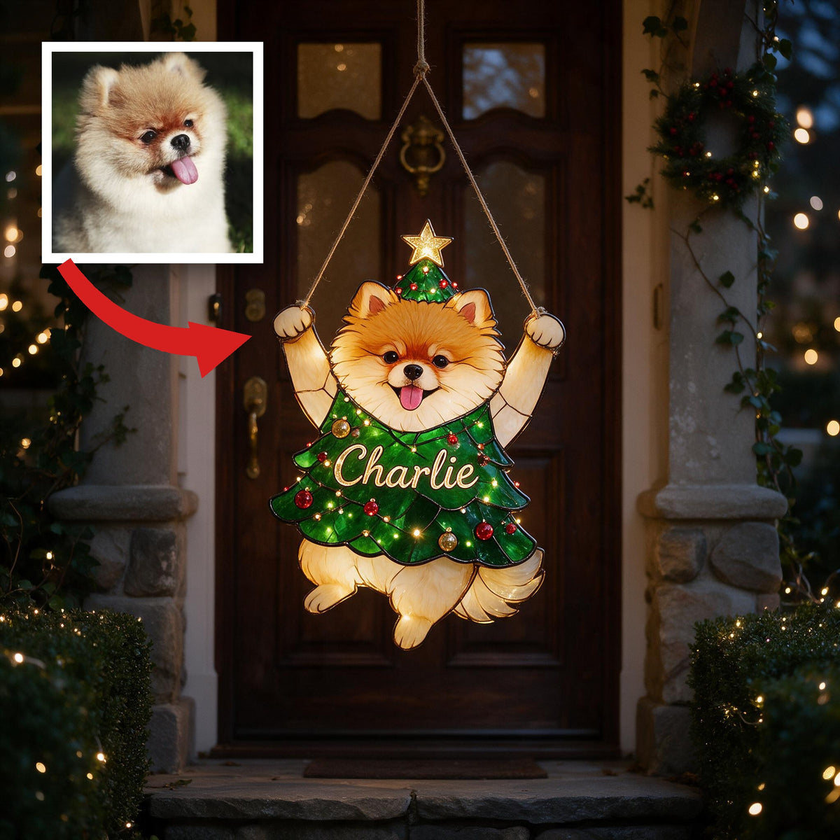 Personalisierte Fluffy Pomeranian Weihnachtsbaum LED Acrylschild, Geschenk für Hundeliebhaber