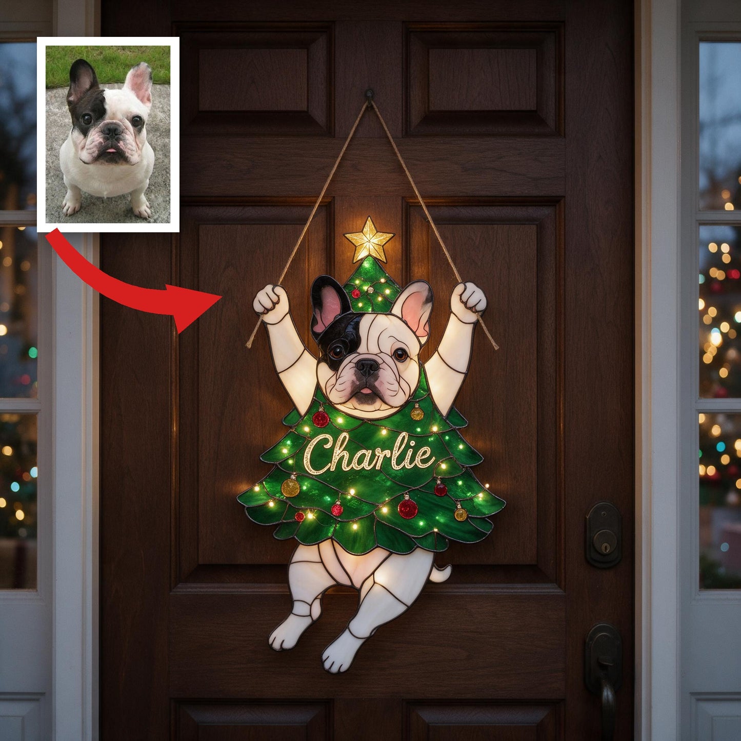 Fröhliches kleines Clinger personalisiertes Englisch Bulldog Weihnachten LED Acrylzeichen, festliche hängende Feiertagsdekoration Geschenk für Hundebesitzer