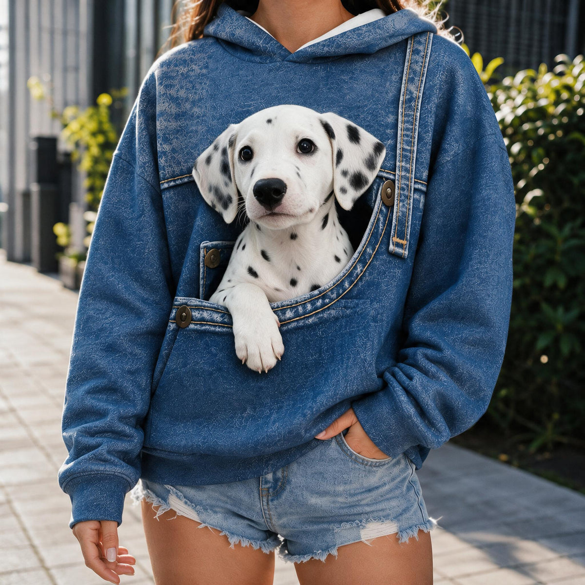 Cute Dalmatian Puppy Pocket Design All Over Print Hoodie, Personalized Gift For Dalmatian Dog Owners