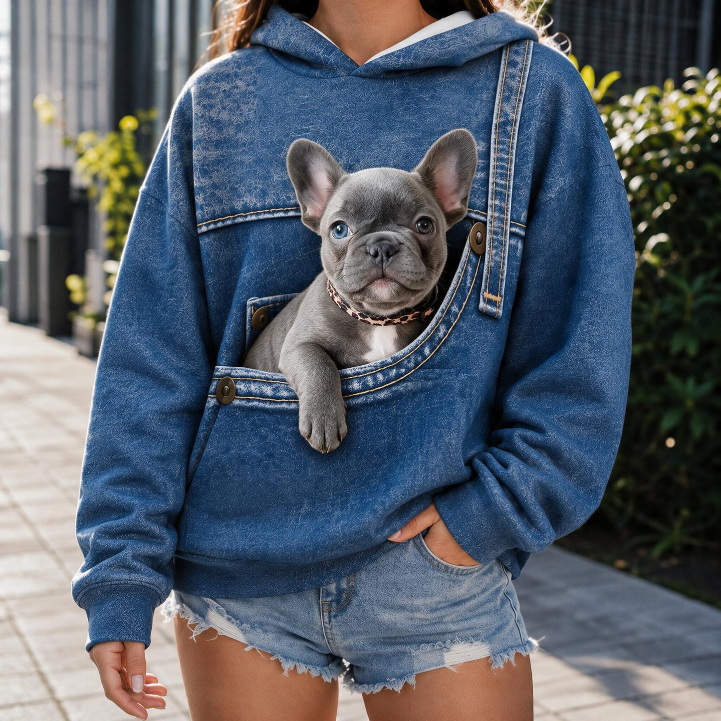 Gray French Bulldog Puppy All Over Print Hoodie, Personalized Unique Gift For Frenchie Dog Pet Owners