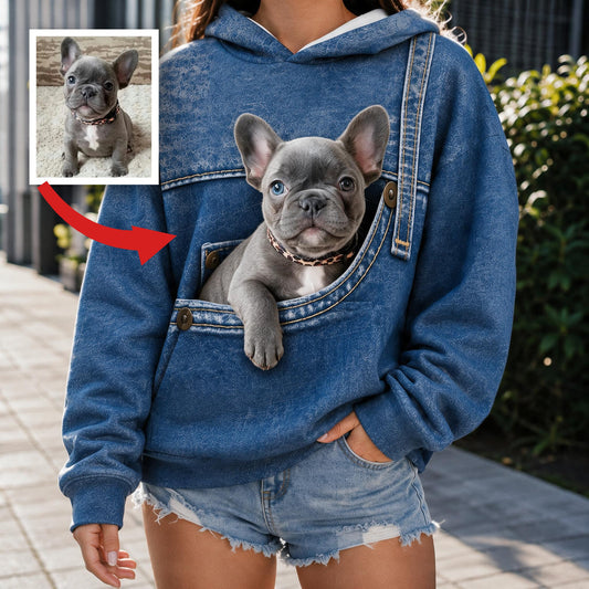 Hoodie Imprimé Tout-Over de Chiot Bulldog Français Gris, Cadeau Unique Personnalisé Pour Propriétaires de Chiens Frenchie