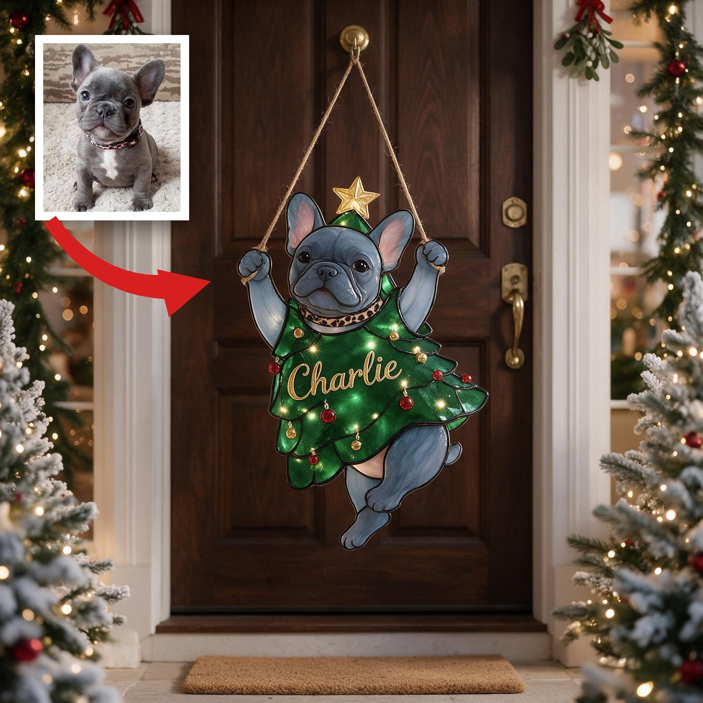 Personalized Blue French Bulldog Christmas Tree LED Acrylic Sign | Custom Dog Lover Holiday Home Decor Gift