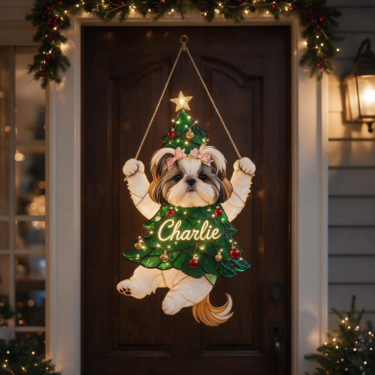 Panneau Acrylique LED de Noël Personnalisé Shih Tzu, Cadeau Festif pour Amateurs de Chiens