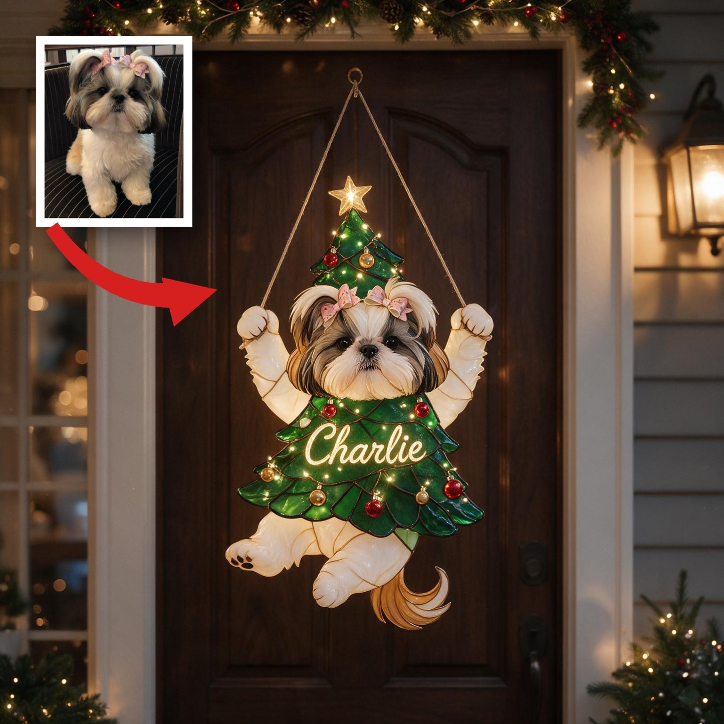Panneau Acrylique LED de Noël Personnalisé Shih Tzu, Cadeau Festif pour Amateurs de Chiens