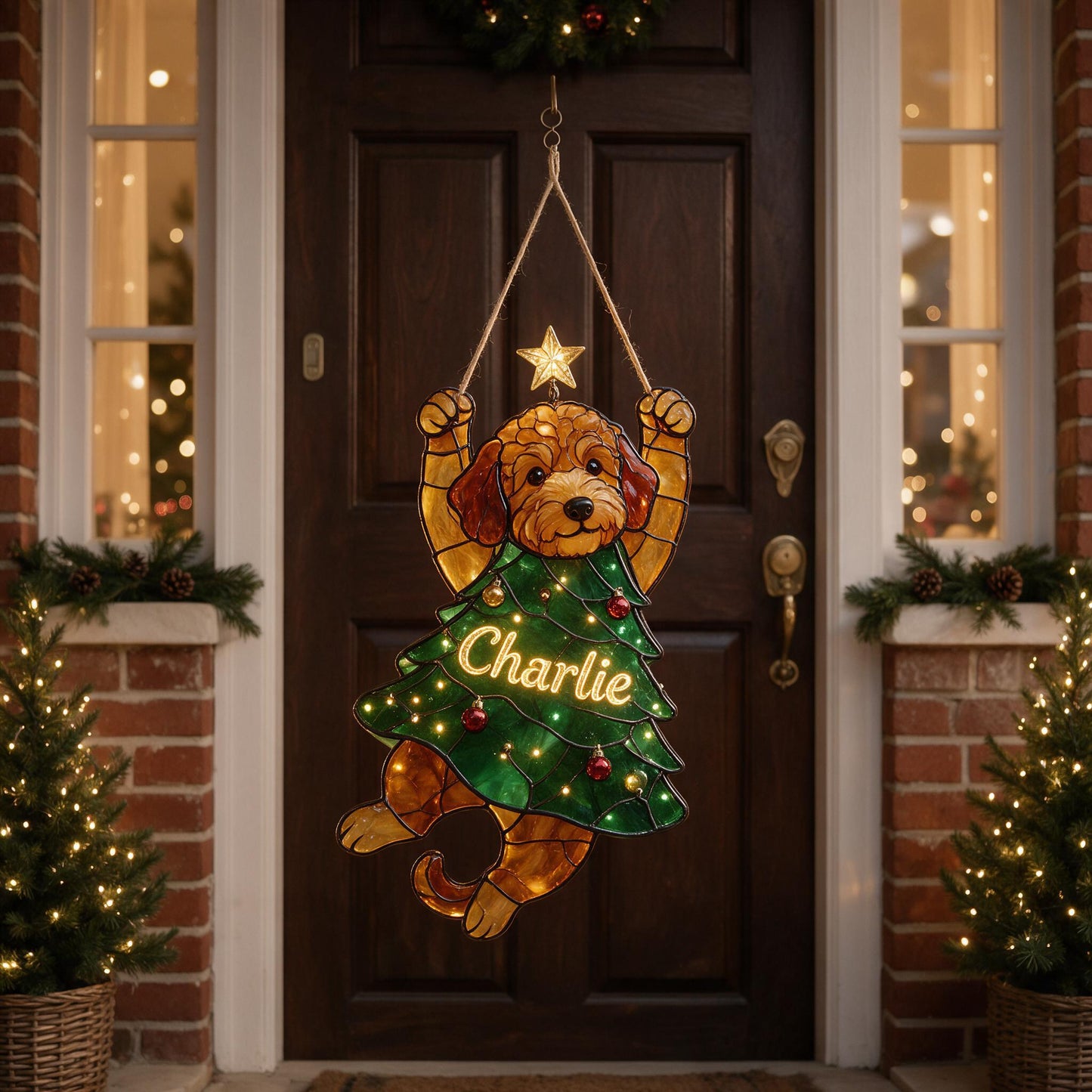 Personalisierte Tan Standard Pudel Weihnachten LED Acrylschild - Fröhlicher kleiner Clinger Hundeliebhaber Feiertagsdeko Geschenk