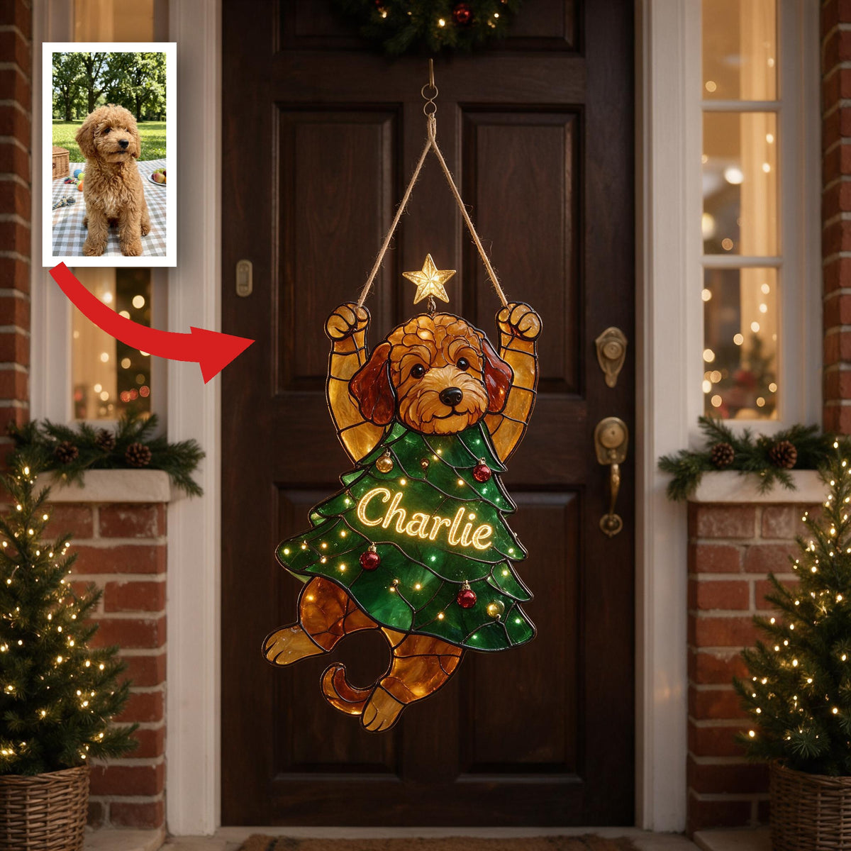 Personalisierte Tan Standard Pudel Weihnachten LED Acrylschild - Fröhlicher kleiner Clinger Hundeliebhaber Feiertagsdeko Geschenk