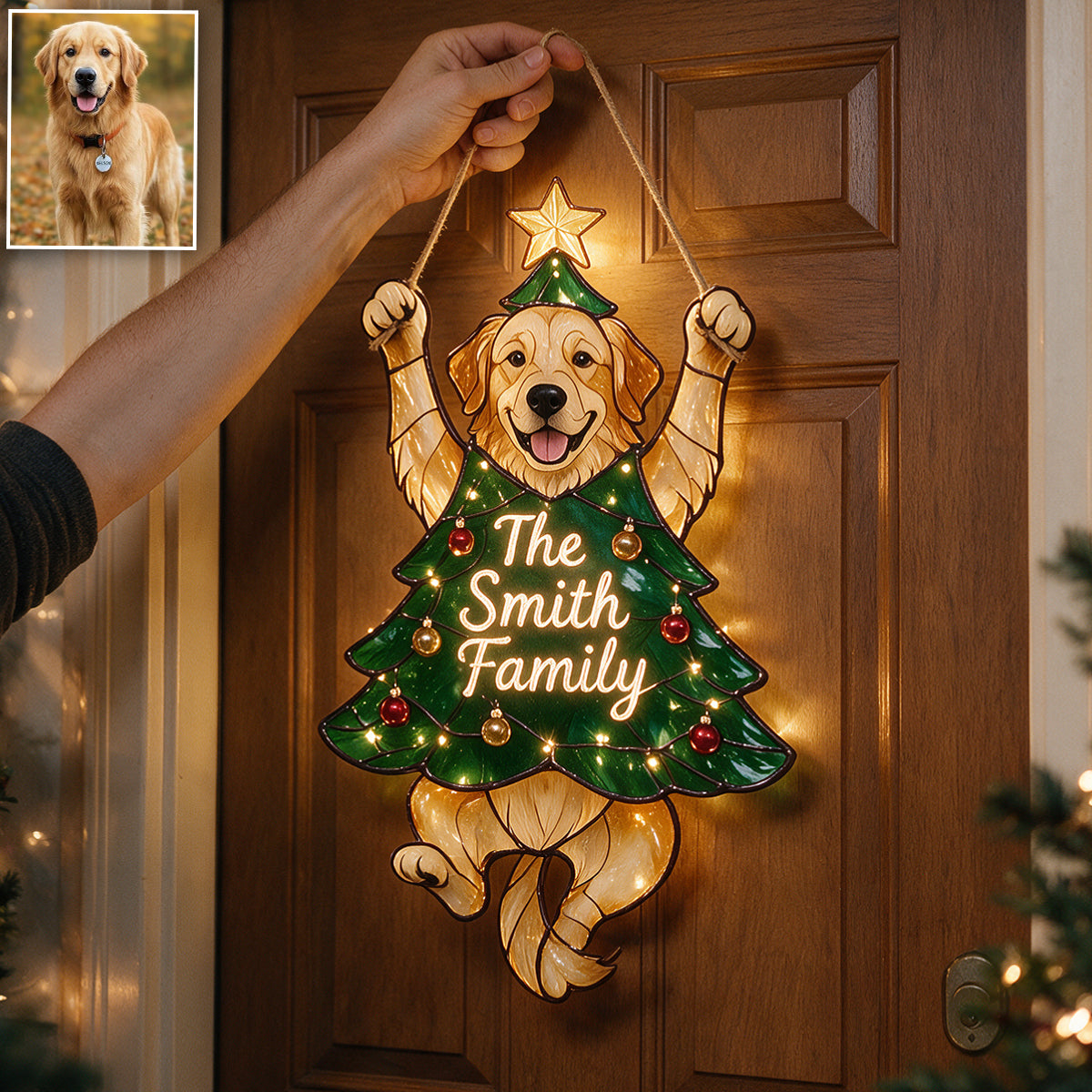 Personalisierte Verspielte Sibirische Husky Weihnachtsbaum LED Acrylschild - Festliches Geschenk für Hundeliebhaber