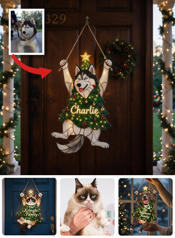 Personalisierte Verspielte Sibirische Husky Weihnachtsbaum LED Acrylschild - Festliches Geschenk für Hundeliebhaber