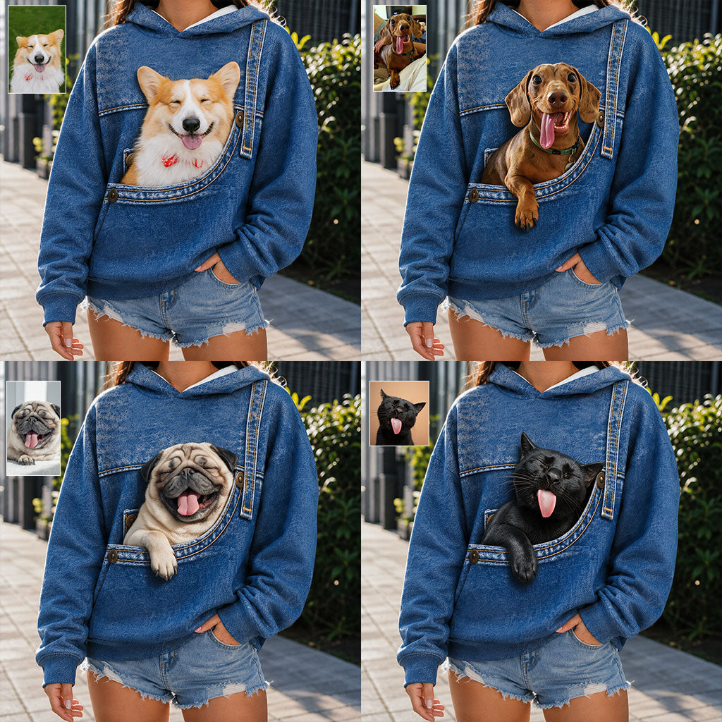 Personalized Smiling Golden Retriever Pocket Print Hoodie, Unique Gift for Dog Owner Pet Lover
