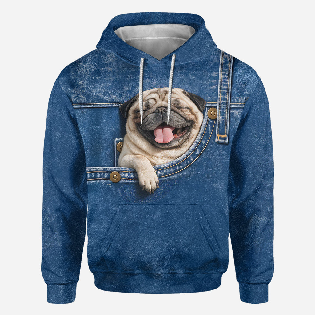 Cute Blue-Eyed Siberian Husky Pocket Design All Over Print Hoodie, Great Gift for Dog Pet Owners