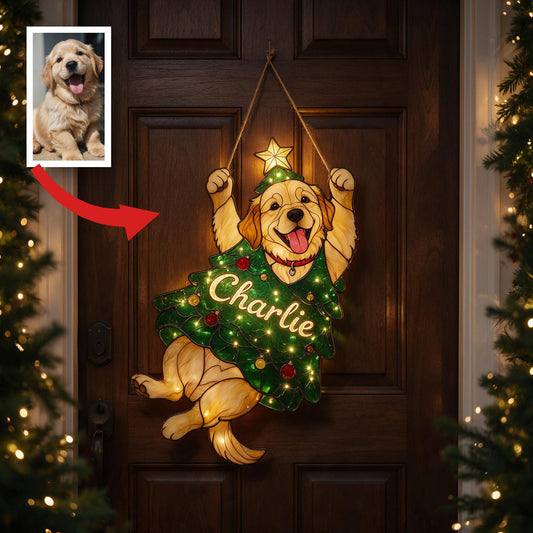 Fröhliches Clinger Personalisiertes Golden Retriever Welpen Weihnachts-LED-Acrylschild, Geschenk für Hundeliebhaber