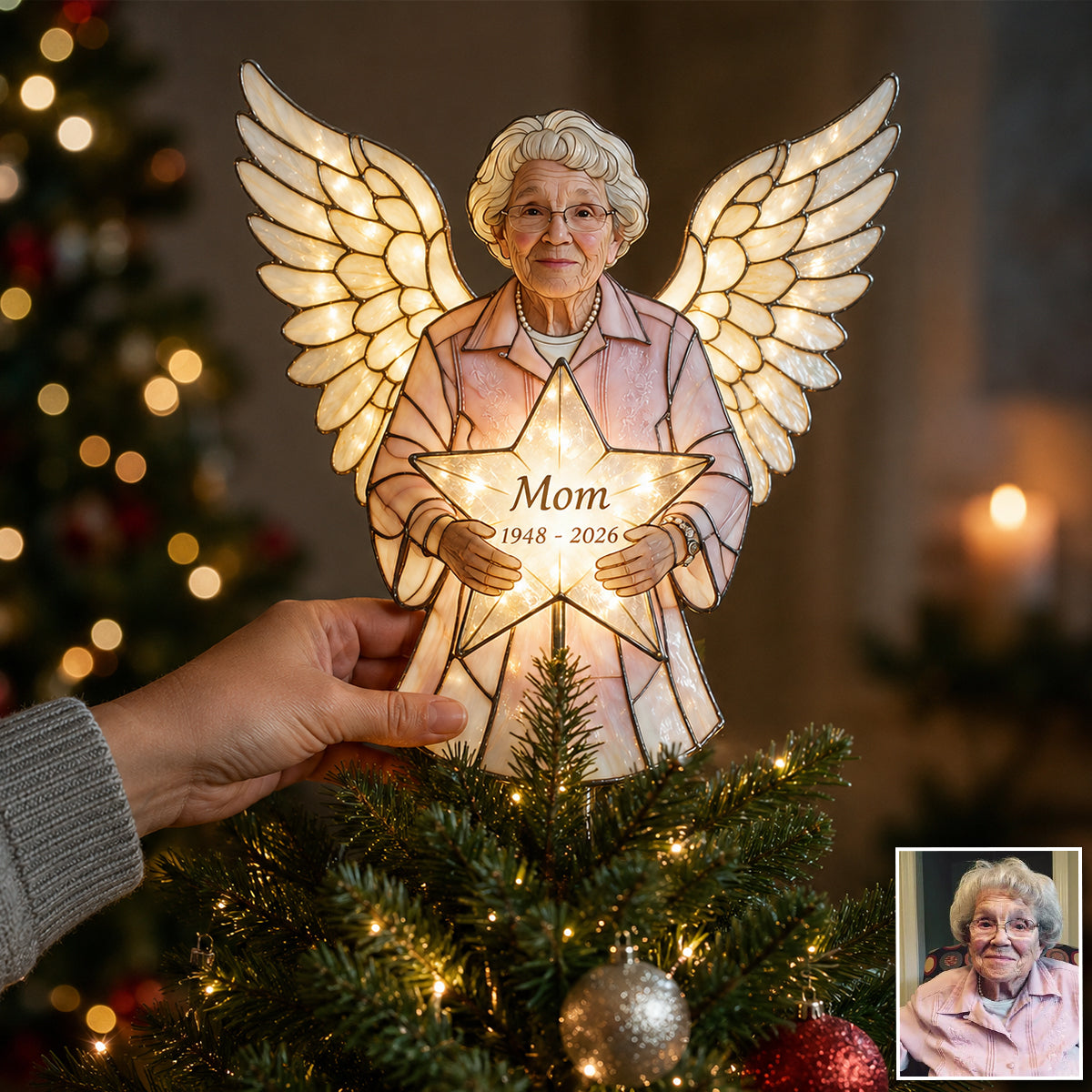 Personalized Latina Grandpa Memorial Angel LED Christmas Tree Topper, Custom Remembrance Holiday Keepsake Gift