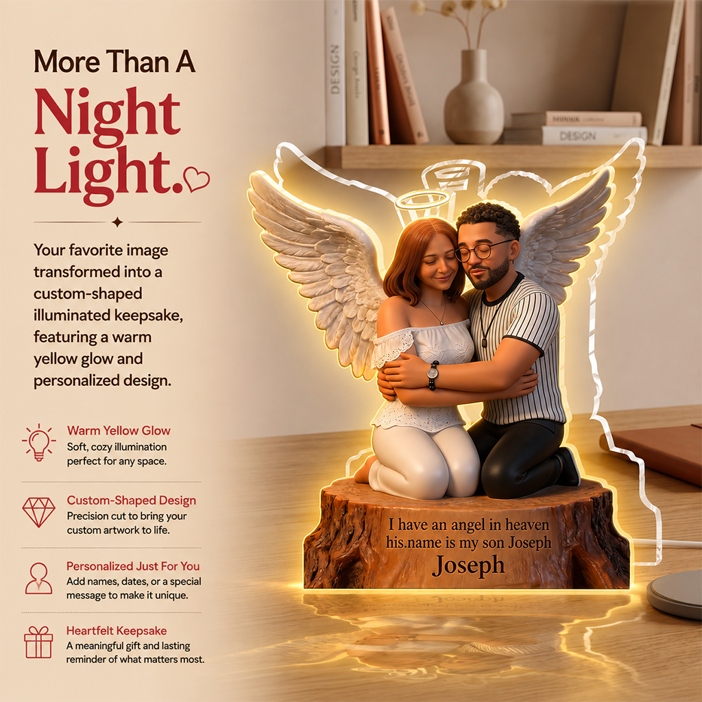 I Have An Angel In Heaven Personalized Couple Memorial Acrylic LED Night Light Bereavement Sympathy Gift