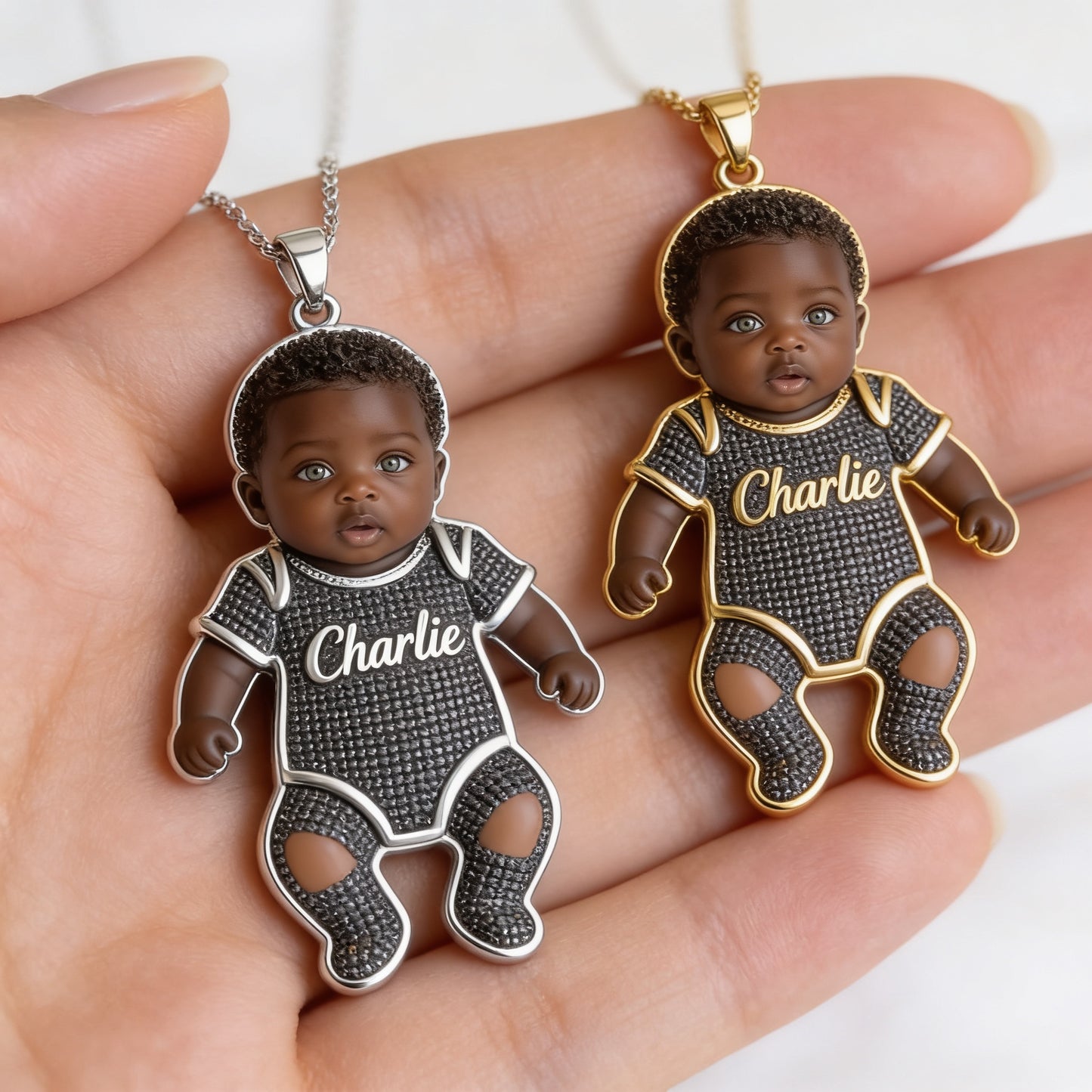 Personalized 3D Kid Shaped Metal Pendant Necklace Custom Engraved Newborn Baby Name New Mom Keepsake Jewelry Gift