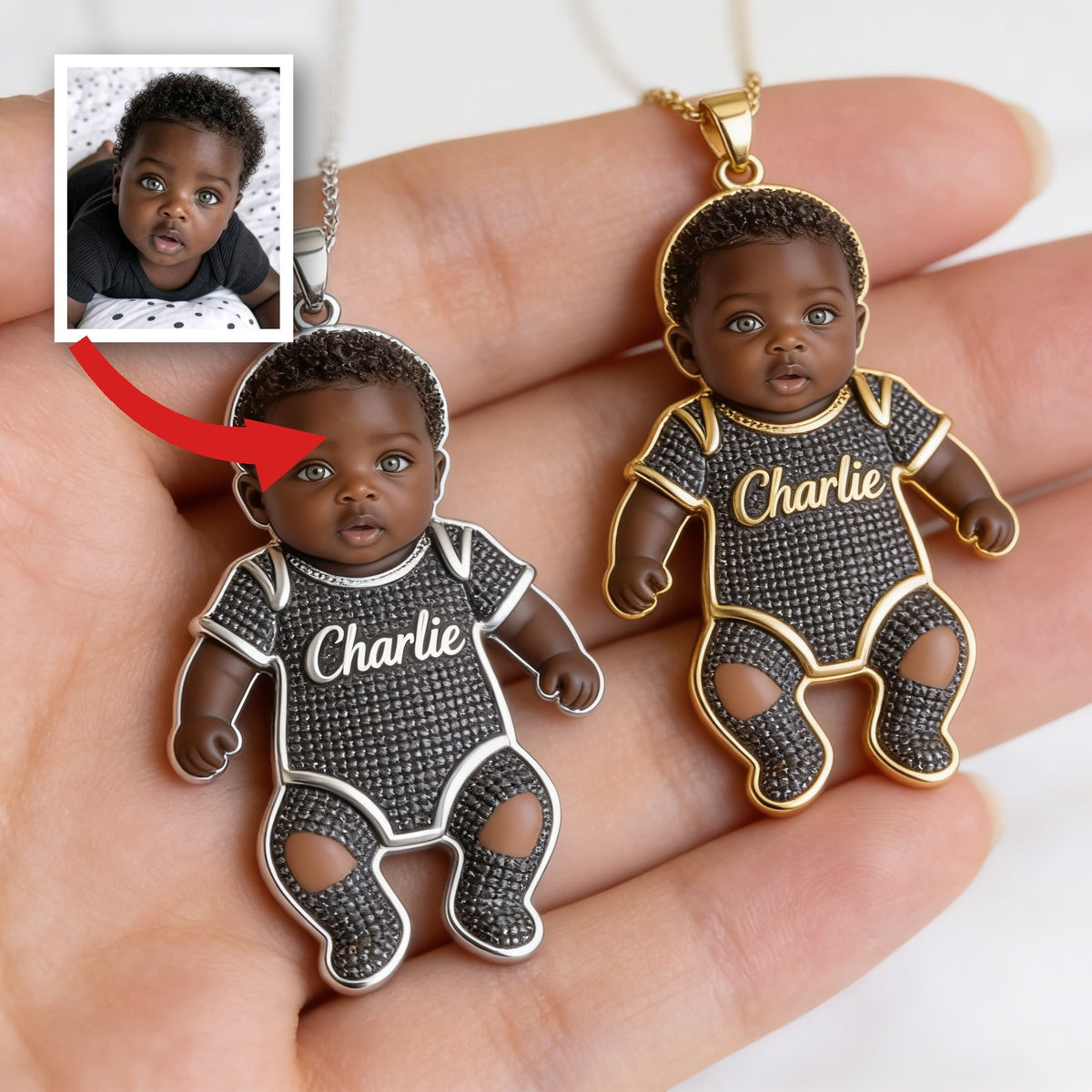 Personalized 3D Kid Shaped Metal Pendant Necklace Custom Engraved Newborn Baby Name New Mom Keepsake Jewelry Gift