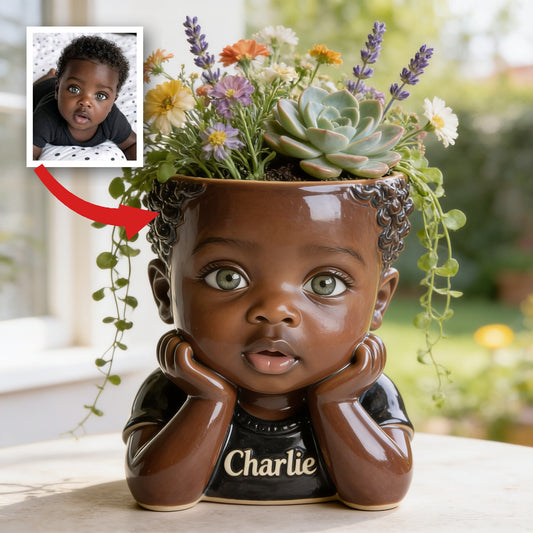 Personalisierter Kindergesicht Acryl-Blumentopf, Individueller Name Neugeborenes Pflanzhalter für Wohnkultur und durchdachtes Geschenk