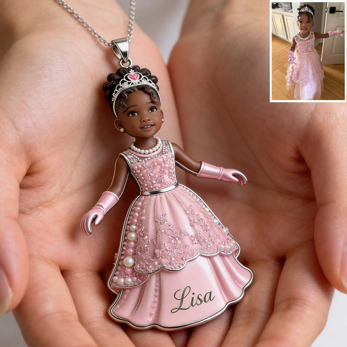 Custom Personalized 5 Year Old Black Kid Photo Shaped Metal Pendant Necklace Sentimental Keepsake Jewelry Gift for Parents