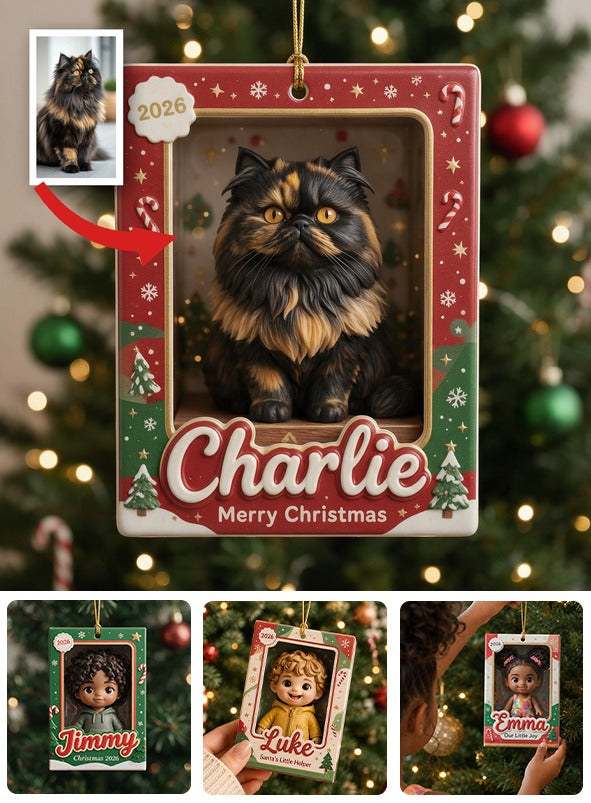 Personalized Fluffy Tortoiseshell Persian Cat Christmas Ornament, Custom Pet Holiday Gift for Cat Owners
