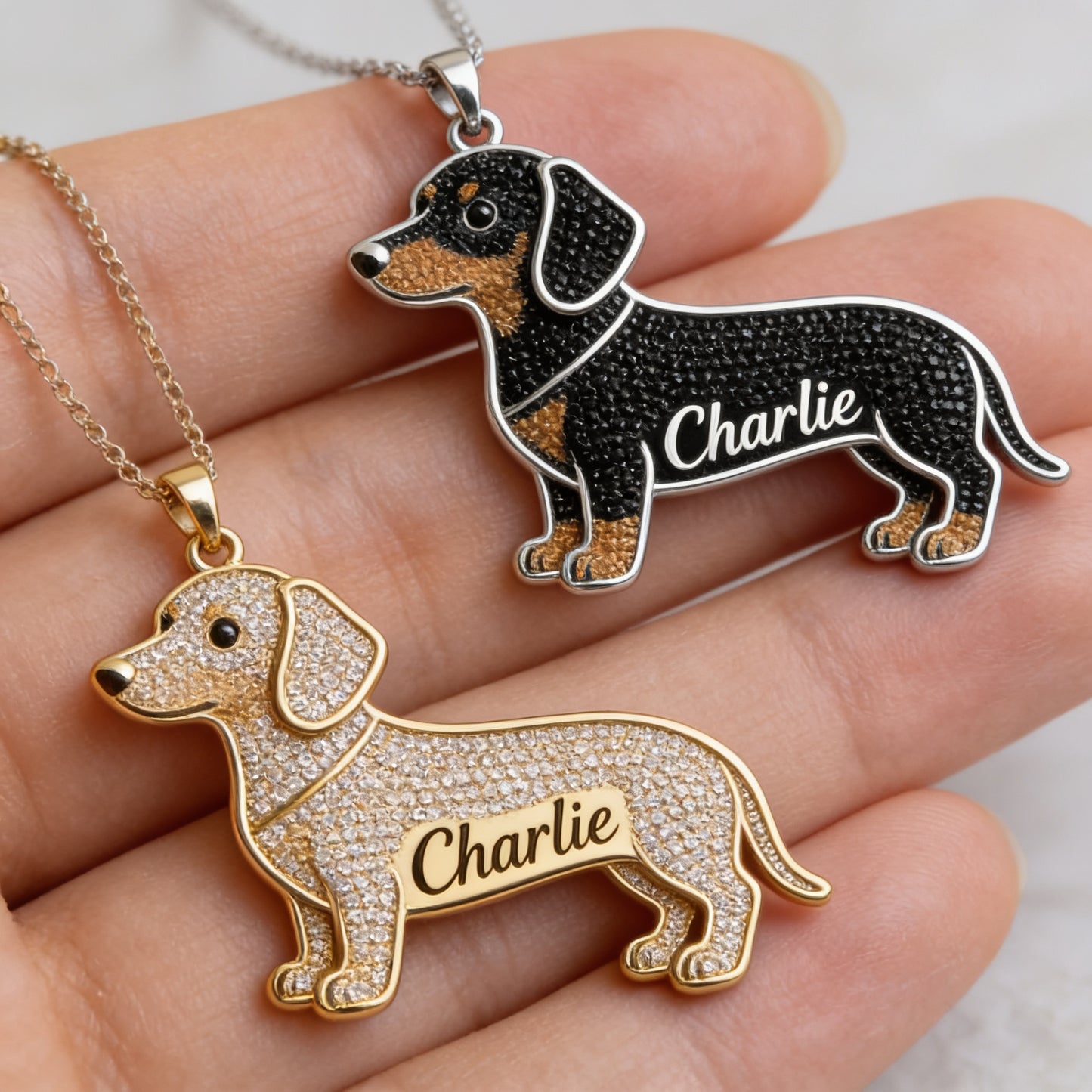 Personalized Custom Name Dachshund Dog Shaped Metal Pendant Necklace, Unique Gift for Dachshund Lovers and Pet Owners