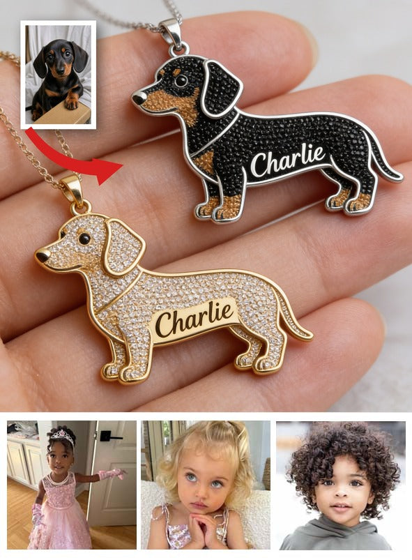 Personalized Custom Name Dachshund Dog Shaped Metal Pendant Necklace, Unique Gift for Dachshund Lovers and Pet Owners