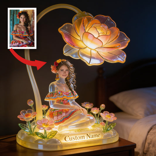 Personalisierte benutzerdefinierte Namens-Folk-Art-Blumen Latina Frau Acryl LED Nachtlicht, Selbstliebe Schlafzimmer Dekor Geschenk