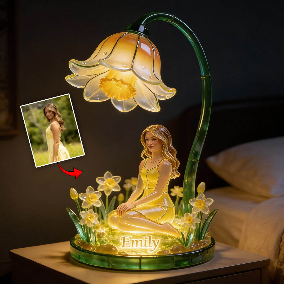 Personalized Custom Name Folk Art Floral Latina Woman Acrylic LED Night Light, Self Love Bedroom Decor Gift