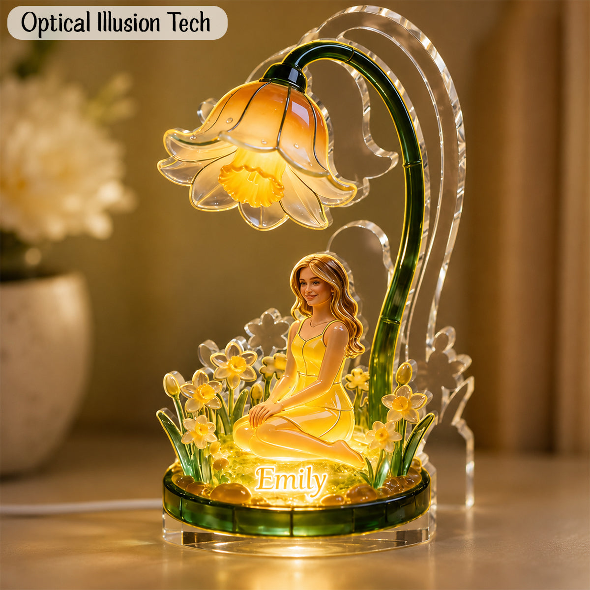 Personalized Hippie Peace Sign Woman Acrylic LED Night Light Custom Name Self Love Bedroom Decor Gift