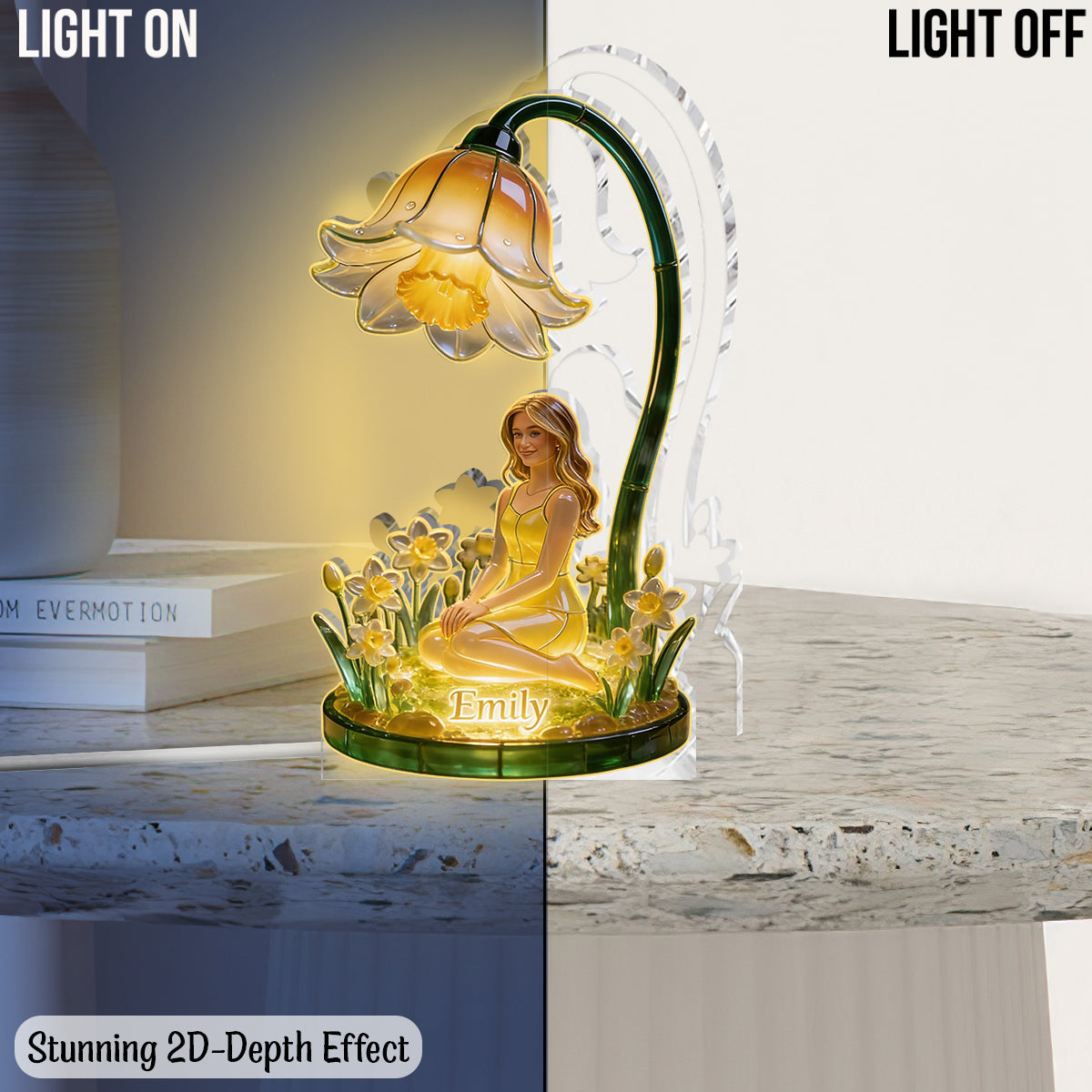 Personalized Curly Haired Black Girl Floral Acrylic LED Night Light Custom Name Self Love Bedroom Decor Gift