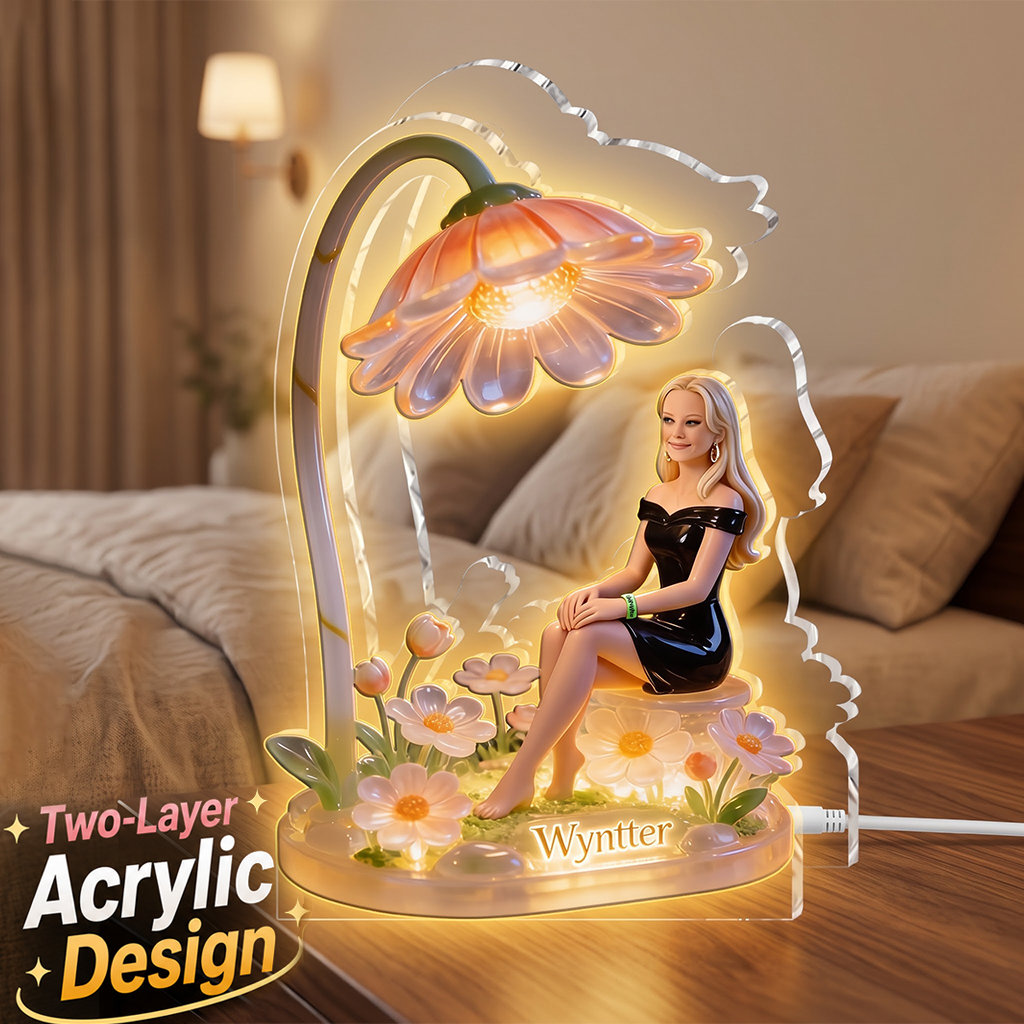 Personalized Custom Name Folk Art Floral Latina Woman Acrylic LED Night Light, Self Love Bedroom Decor Gift