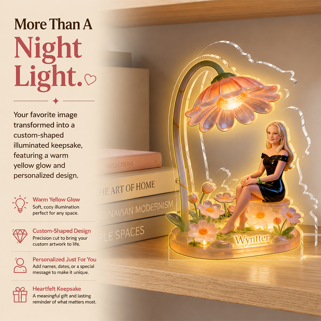 Personalized Hippie Peace Sign Woman Acrylic LED Night Light Custom Name Self Love Bedroom Decor Gift