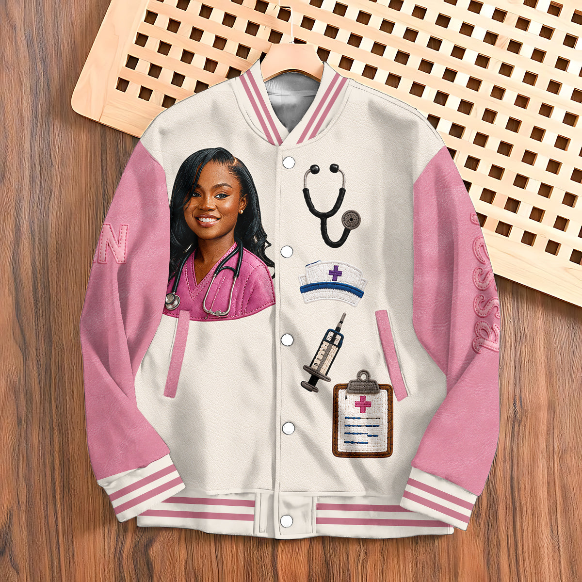 Personalized Nurse Varsity Jacket Cute Embroidered RN Design Perfect Appreciation Gift For Healthcare Nursing Staff